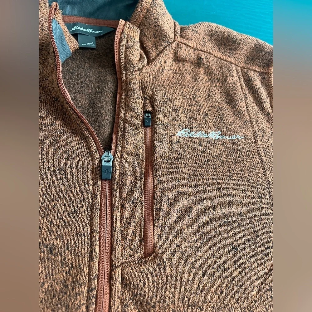 Eddie Bauer Mens L Fleece 1/4 Zip Pullover Jacket Dark Orange Rust Long Sleeve - Picture 5 of 11